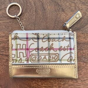 Coach Graffiti Poppy Gold Coin Wallet Card Case With Key ring
